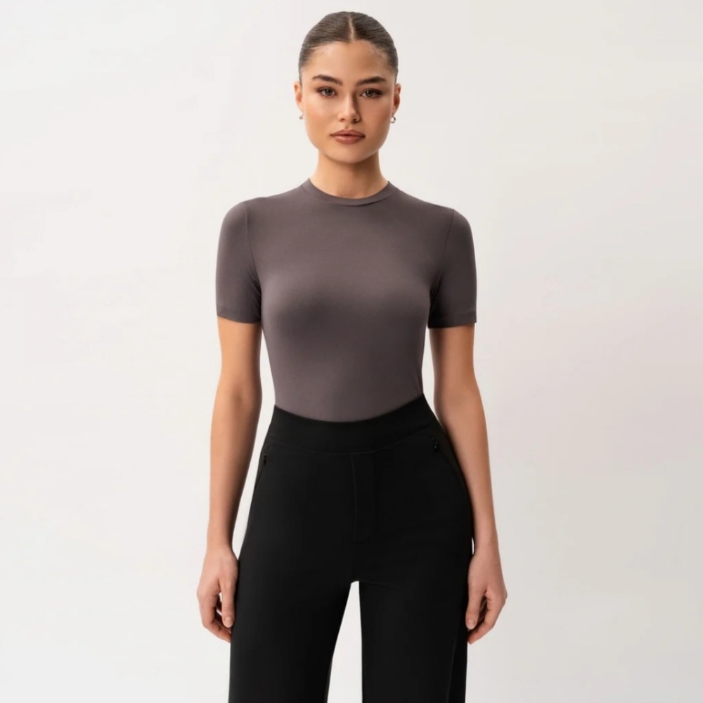 NWT Ninepine Short Sleeve T-shirt Top Plum Grey Stretch Shirt Sz XXL Retail $79